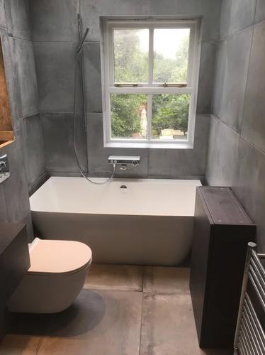 Grey Bathroom Modern industrial style bathroom. Near completion